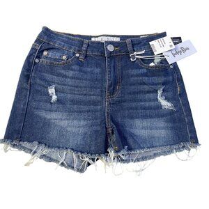 Indigo Rein Sz 3 High Rise Distressed Denim Shorts Dark Blue Vintage Style Curvy